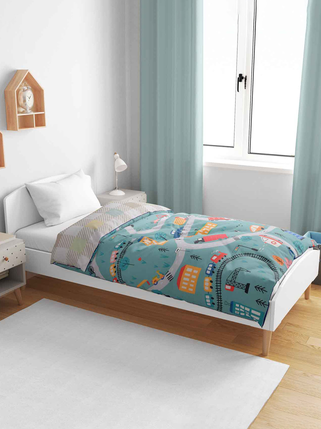 

haus & kinder Blue & Yellow Cotton Cartoon Characters AC Room 120 GSM Single Bed Dohar