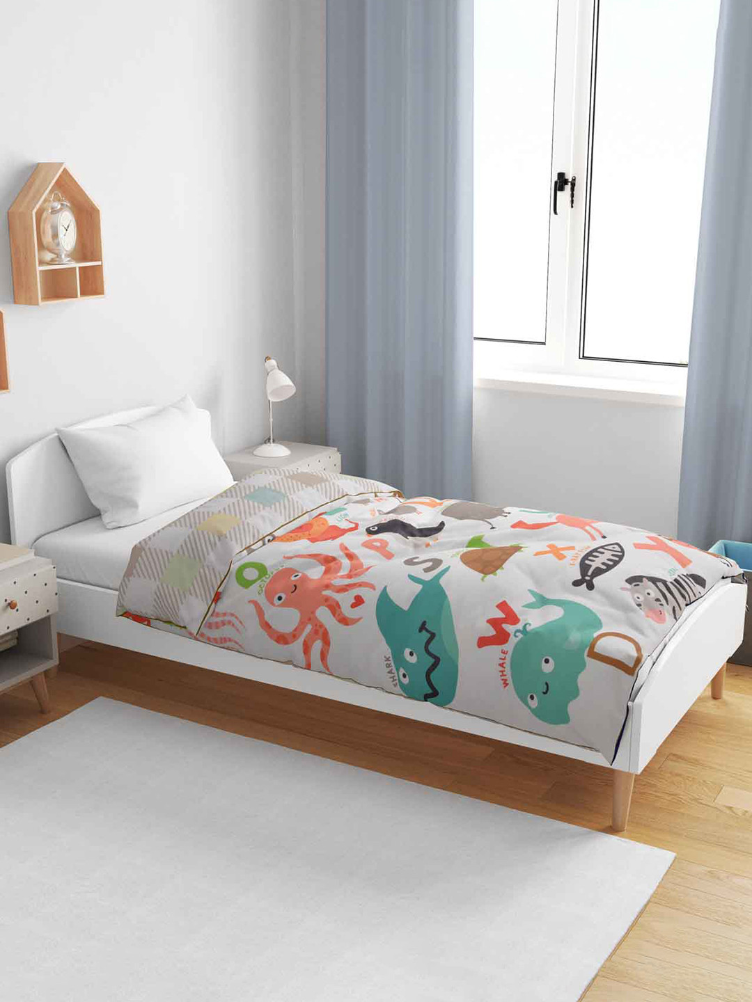 

haus & kinder White & Orange Cotton Cartoon Characters AC Room 120 GSM Single Bed Dohar