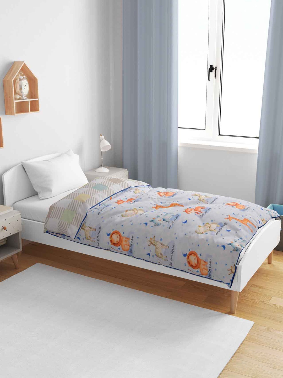 

haus & kinder Blue & Orange Cotton Cartoon Characters AC Room 120 GSM Single Bed Dohar