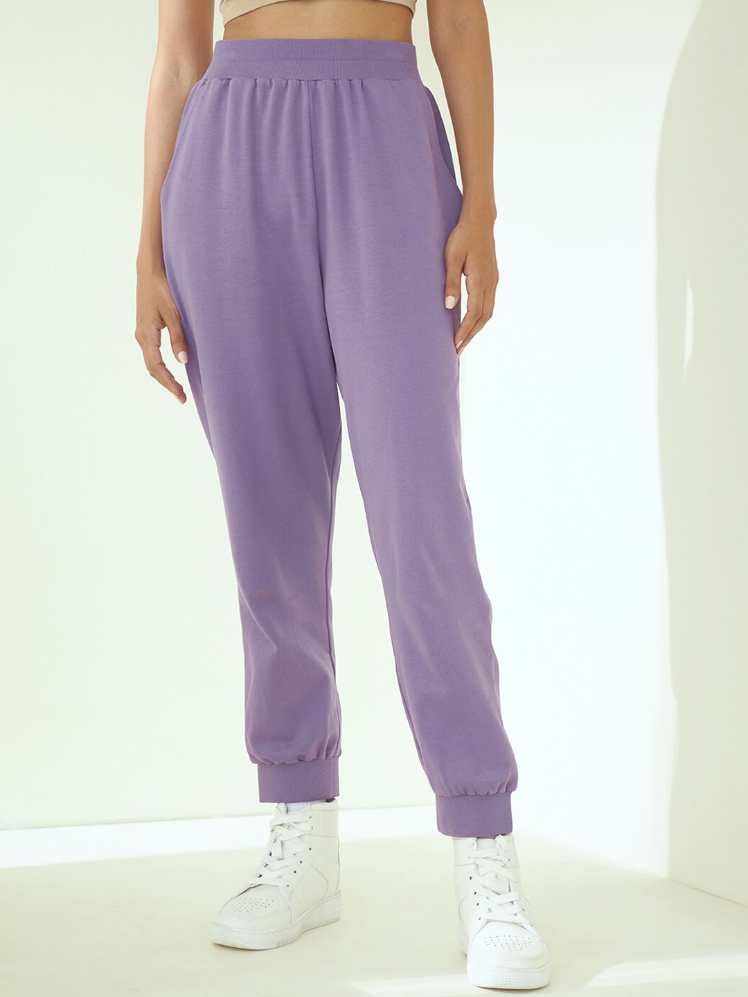 

Femella Women Lavender Cotton Solid Pure Cotton Joggers