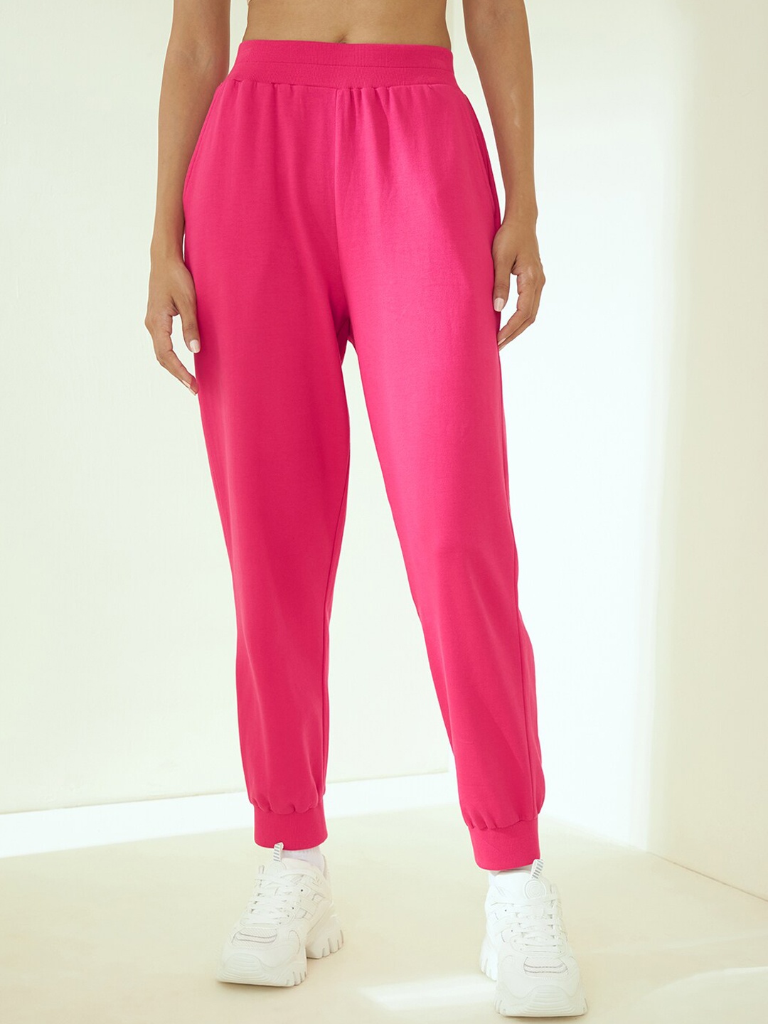 

Femella Women Pink Cotton Solid Track Pants