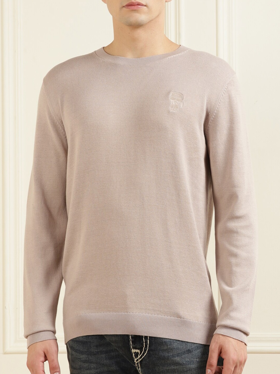 

Karl Lagerfeld Men Beige Solid Pullover