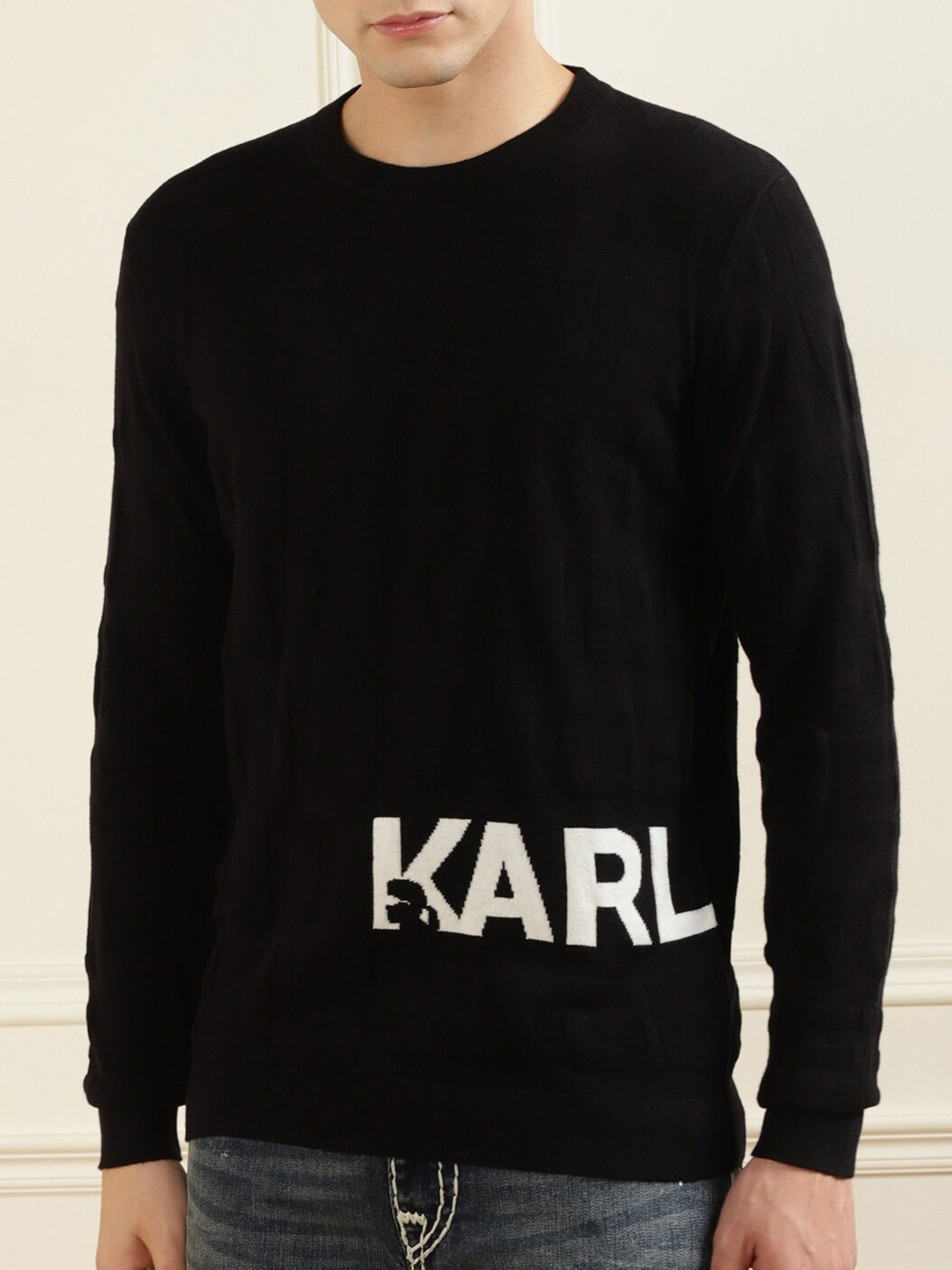 

Karl Lagerfeld Men Black & White Typography Printed Pullover