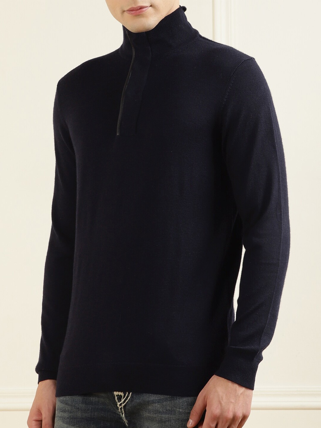 

Karl Lagerfeld Men Navy Blue Solid Woolen Pullover