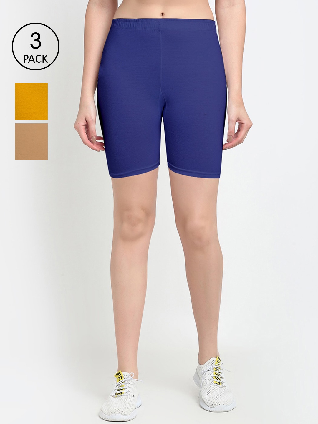 

GRACIT Women Pack of 3 Slim Fit Cycling Sports Shorts, Blue