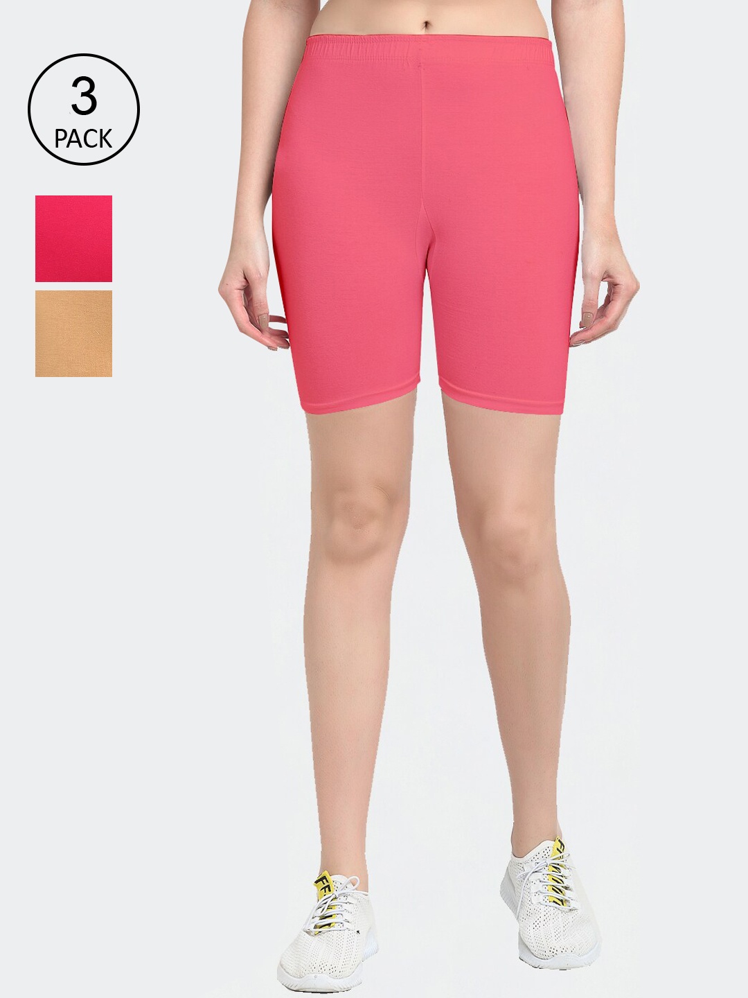 

GRACIT Women Pack of 3 Slim Fit Cycling Sports Shorts, Pink