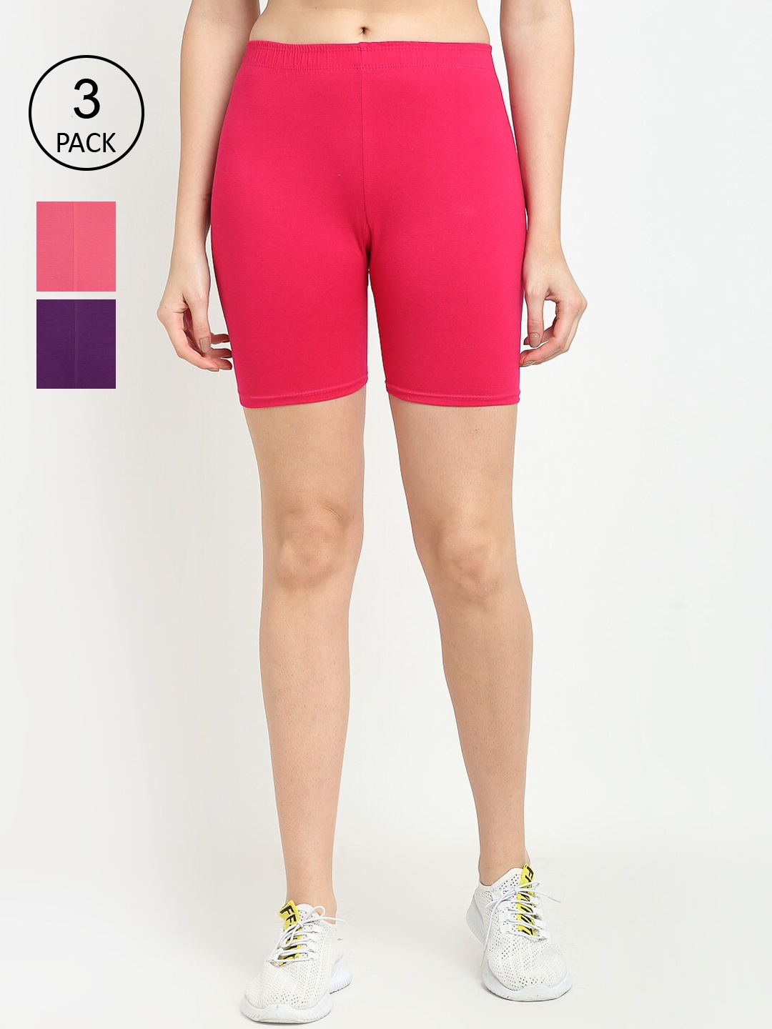 

GRACIT Women Pack of 3 Slim Fit Cycling Sports Shorts, Pink