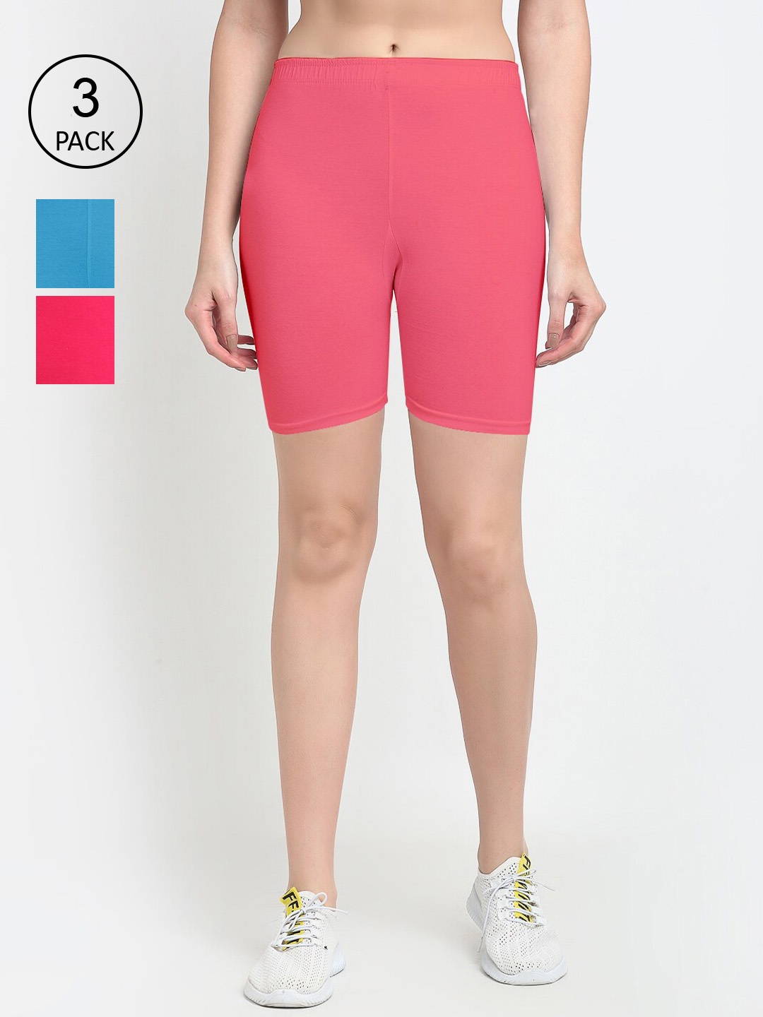 

GRACIT Women Pack of 3 Slim Fit Cycling Sports Shorts, Pink