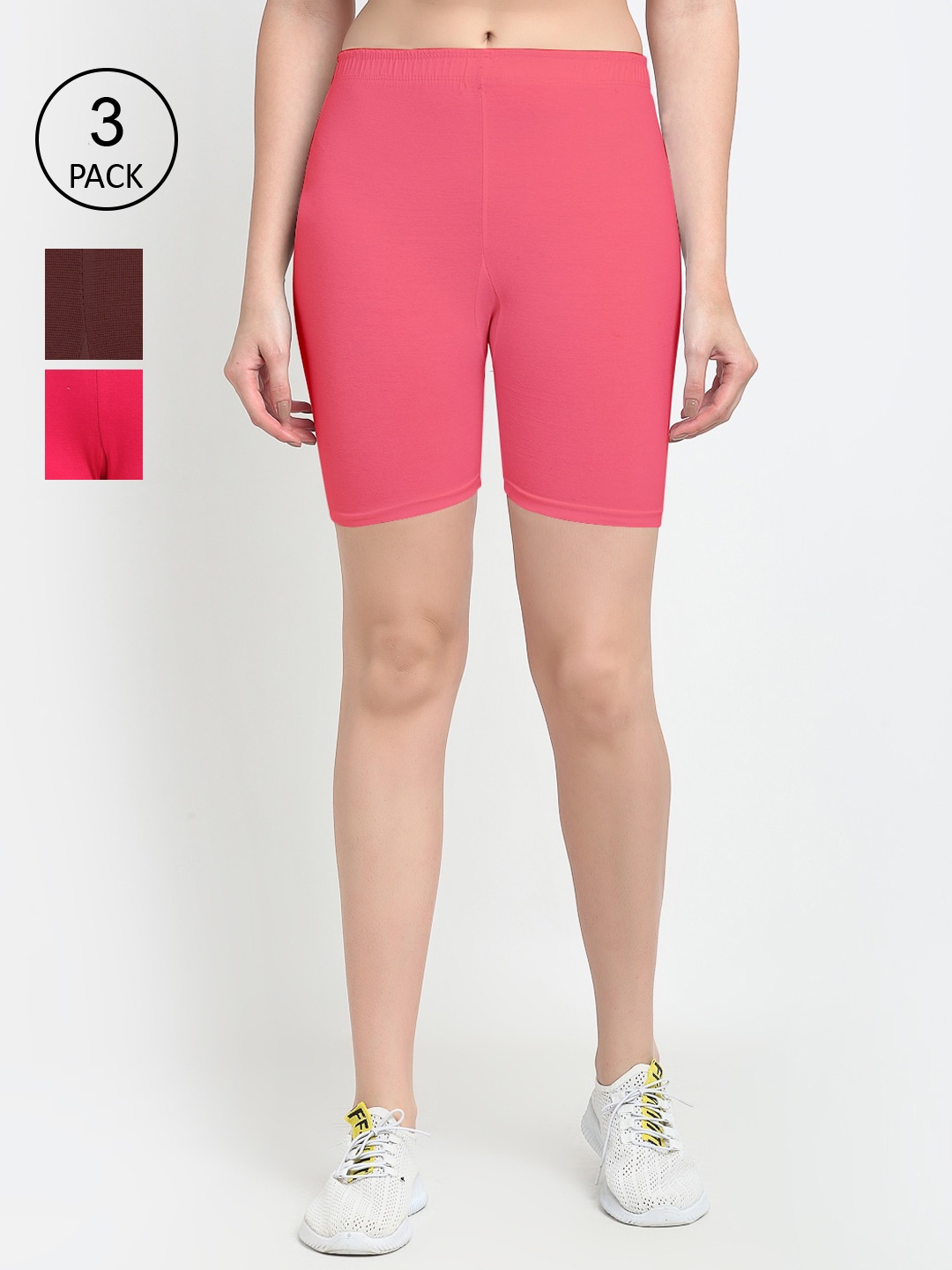 

GRACIT Women Pack of 3 Slim Fit Cycling Sports Shorts, Pink