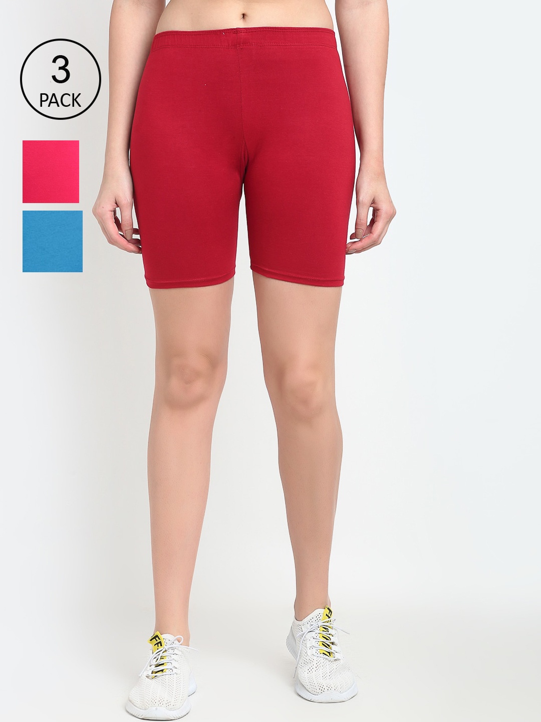 

GRACIT Women Pack Of 3 Pink & Red Cycling Sports Shorts