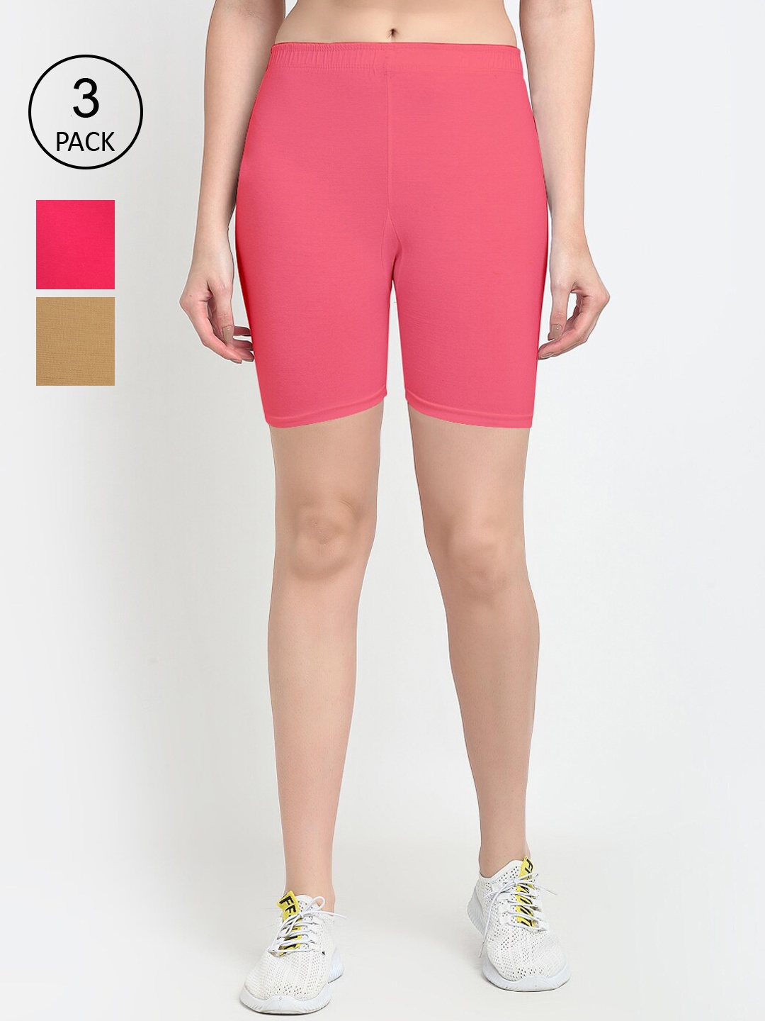 

GRACIT Women Pack Of 3 Pink & Coral Cycling Sports Shorts