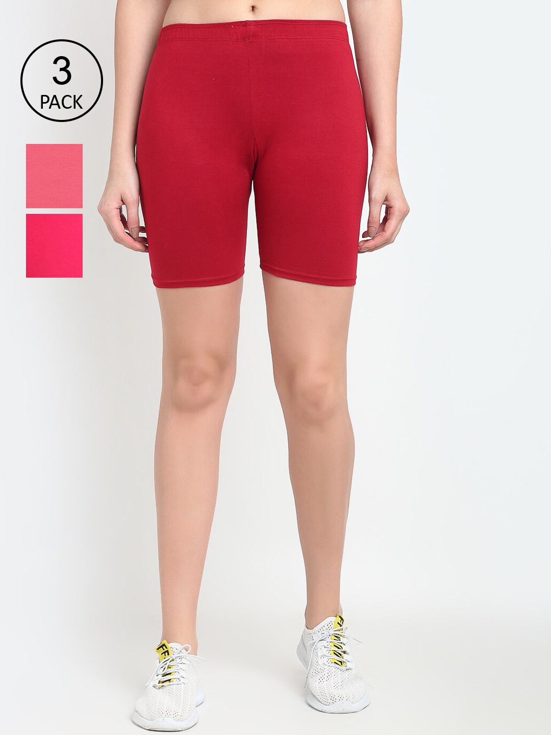 

GRACIT Women Pack Of 3 Red & Pink Cycling Sports Shorts