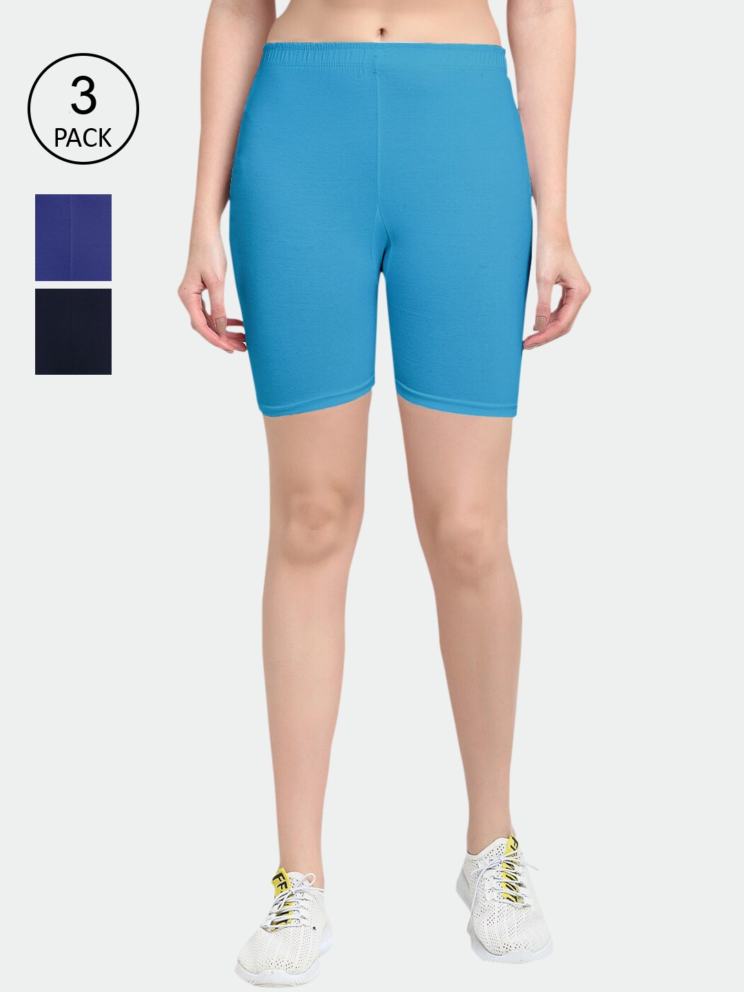 

GRACIT Women Pack Of 3 Blue & Black Cycling Sports Shorts