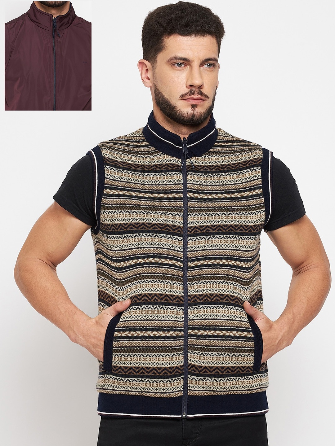 

Okane Men Burgundy Black Reversible Padded Jacket