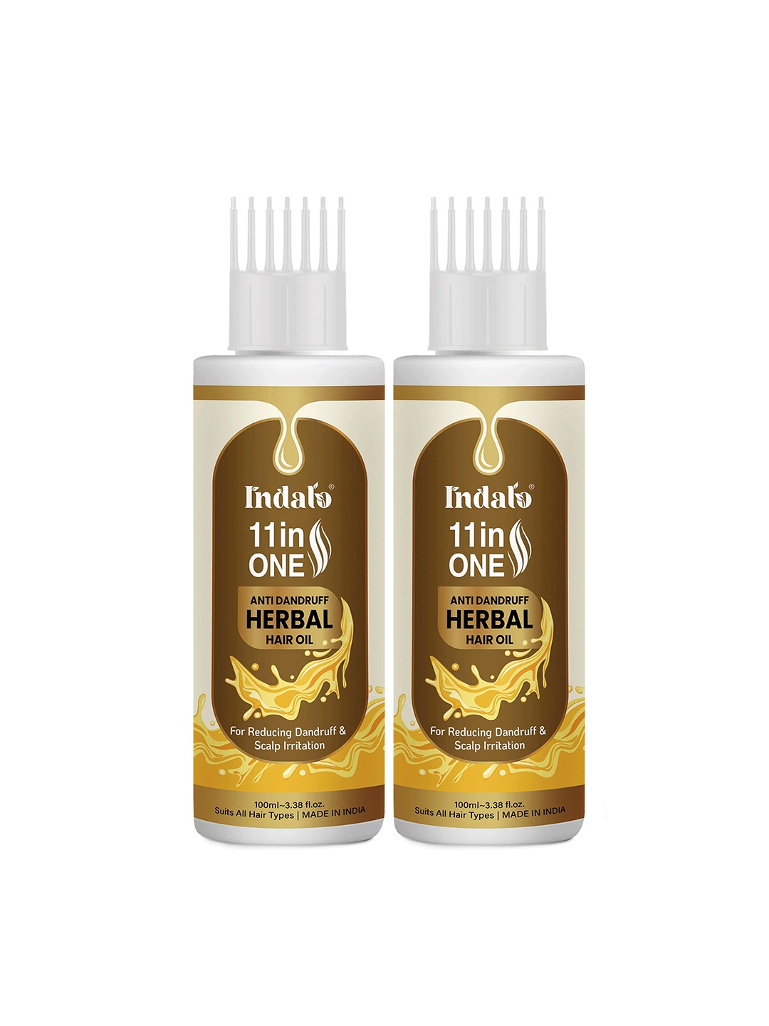 

INDALO Set Of 2 11-in-One Herbal Anti-Dandruff Hair Oil with Neem & Brahmi - 100ml each, Brown