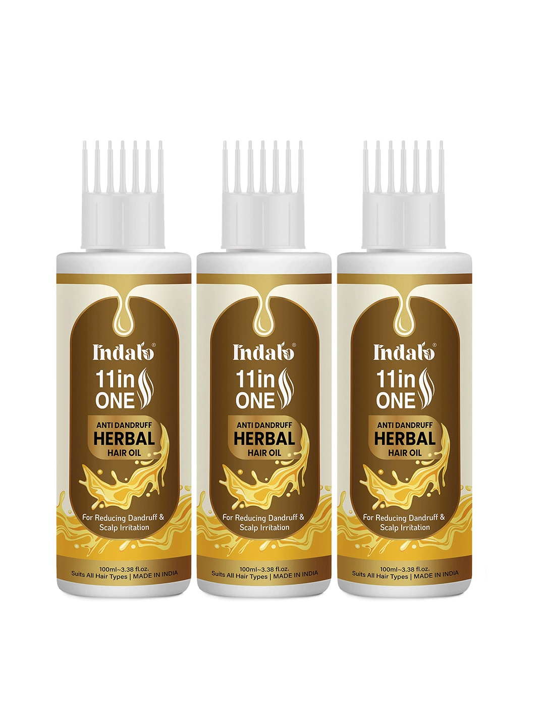 

INDALO Set Of 3 11-in-One Herbal Anti-Dandruff Hair Oil with Neem & Brahmi - 100ml each, Brown