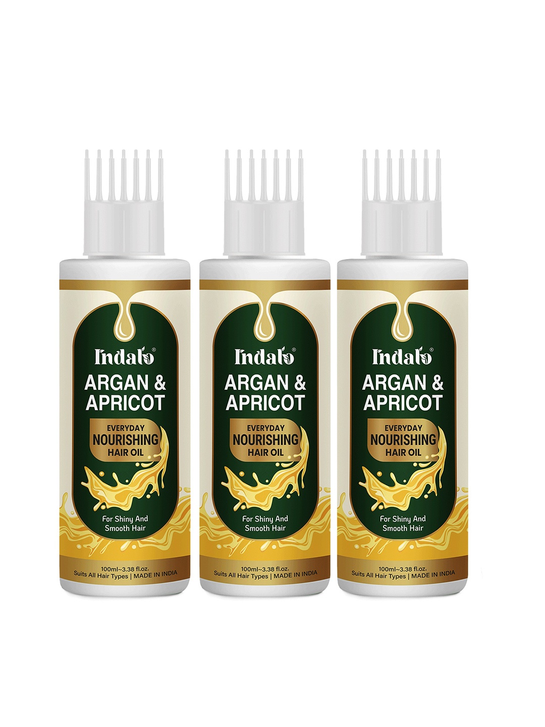 

INDALO Set Of 3 Argan & Apricot Everyday Nourishing Hair Oil - 100ml each, Yellow