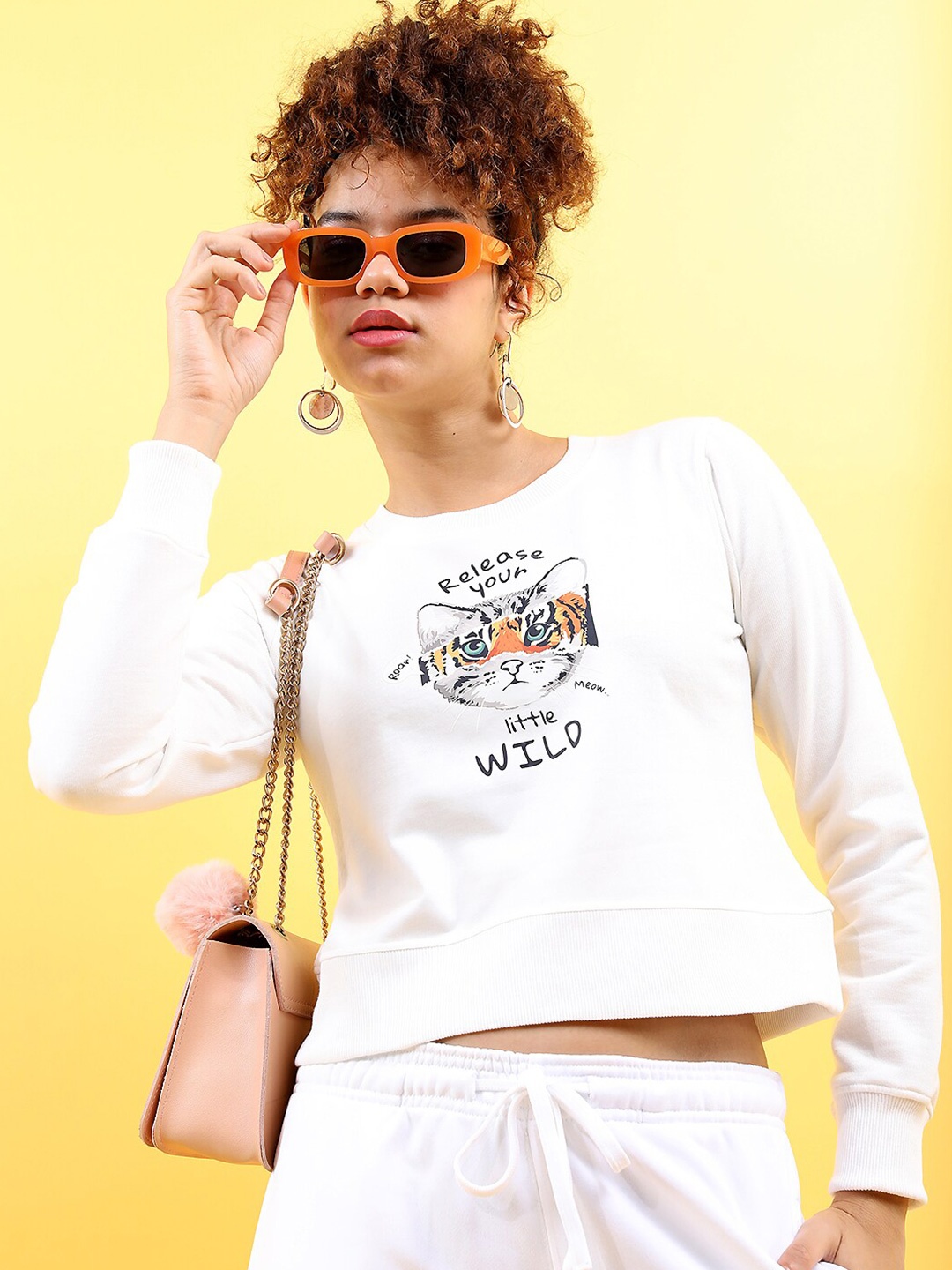 

Tokyo Talkies Women White Printed Cotton Sweatshirt