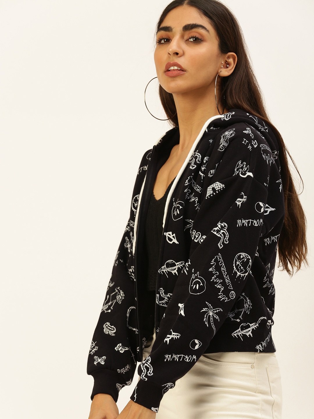 

FOREVER 21 Women Black White Crop Sporty Jacket