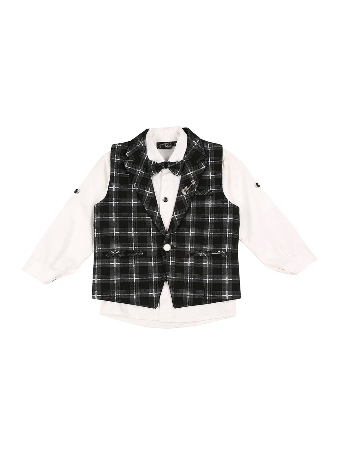 

Actuel Boys Black & White Checked Pure Cotton Waistcoat with Shirt