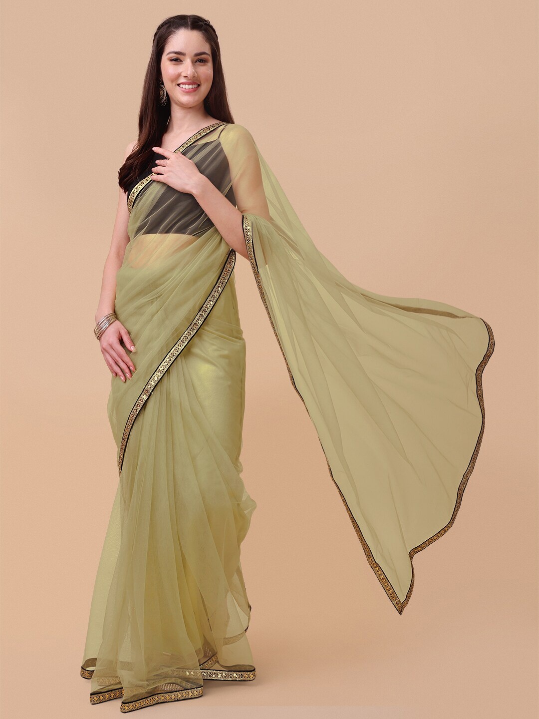 

Sangria Taupe Net Embroidered Border Saree