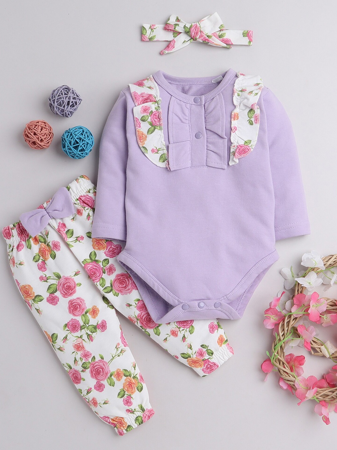 

BUMZEE Girls Lavender & White Top with Pyjamas