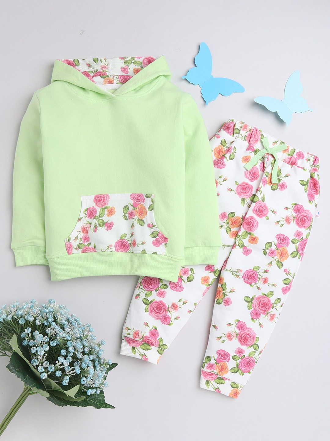 

BUMZEE Girls Green & White Top with Pyjamas