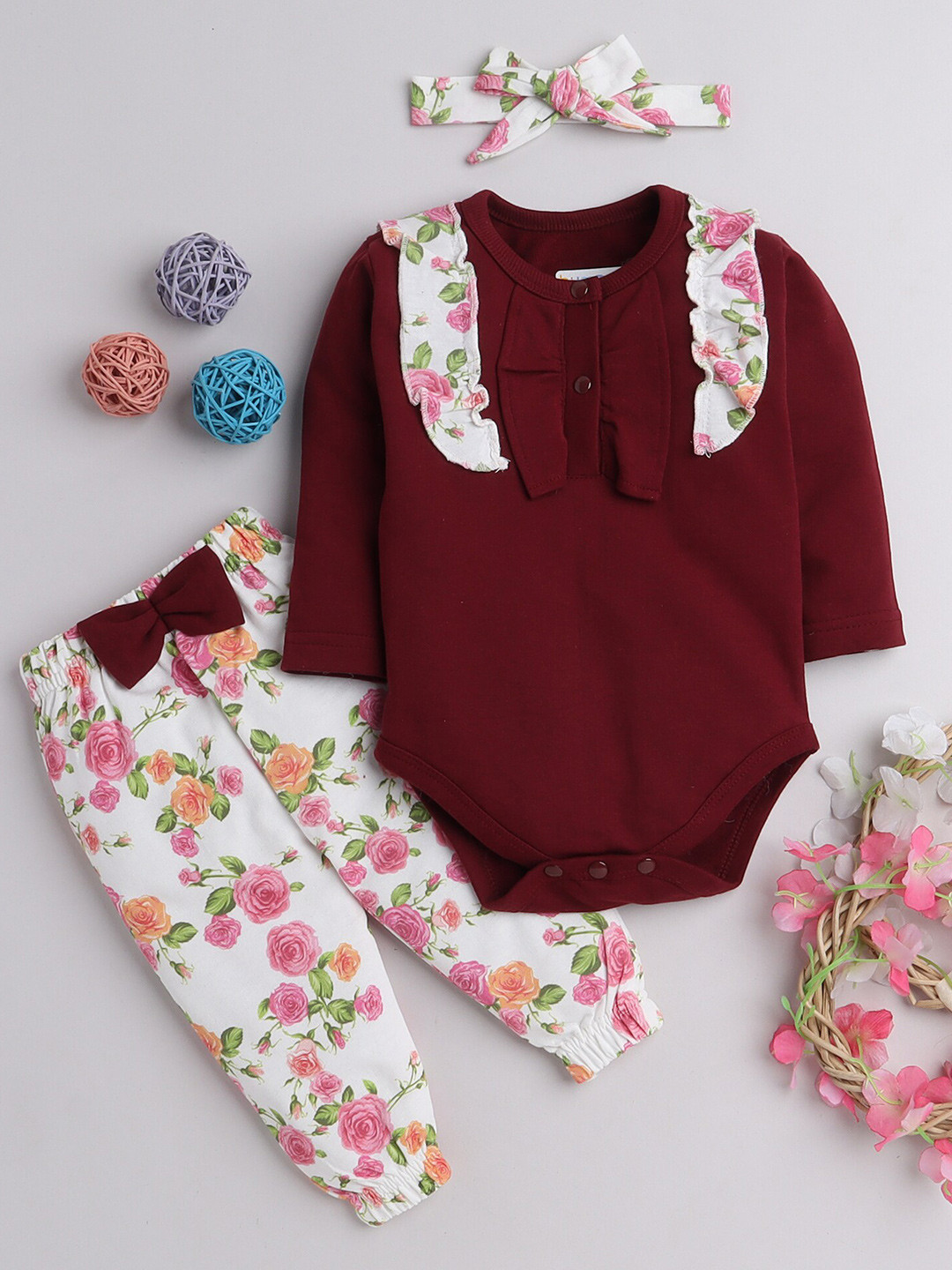 

BUMZEE Girls Maroon & White Top with Pyjamas