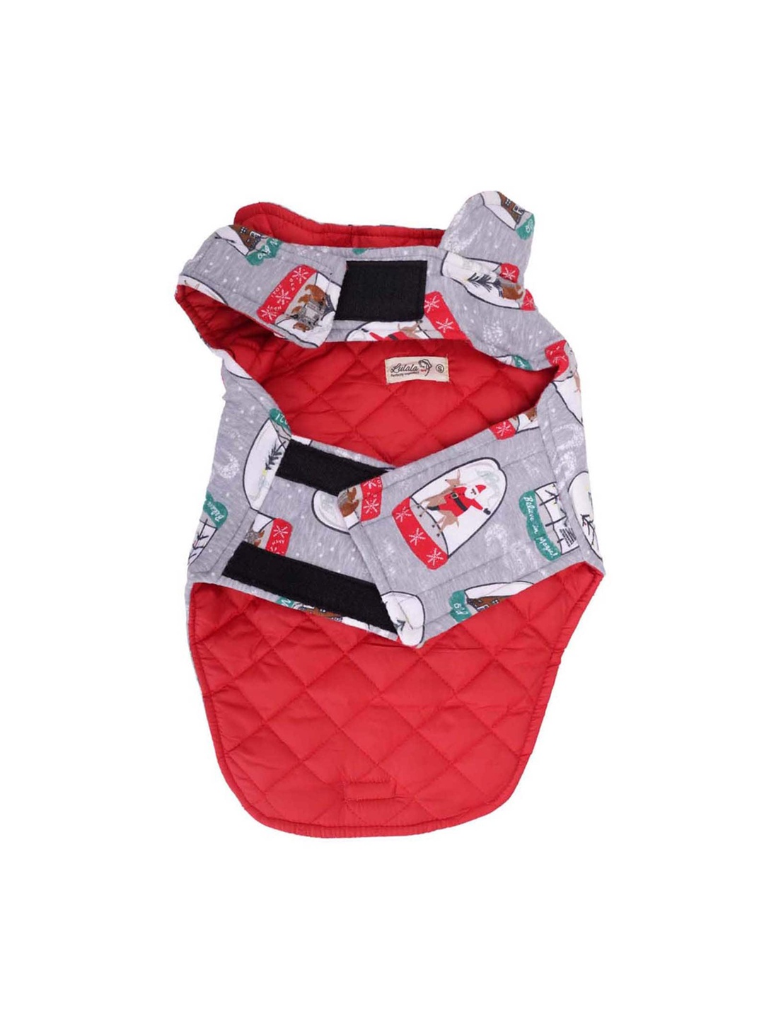 

Lulala Grey Melange & Red Printed Cotton Reversible Dog Jacket