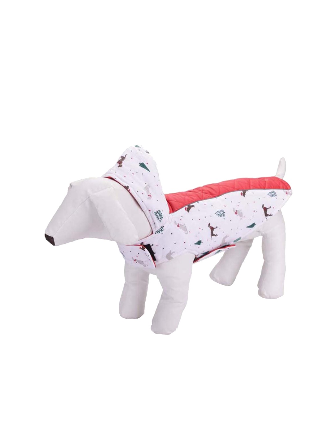 

Lulala Kids White & Red Printed Cotton Hooded Dog Jacket