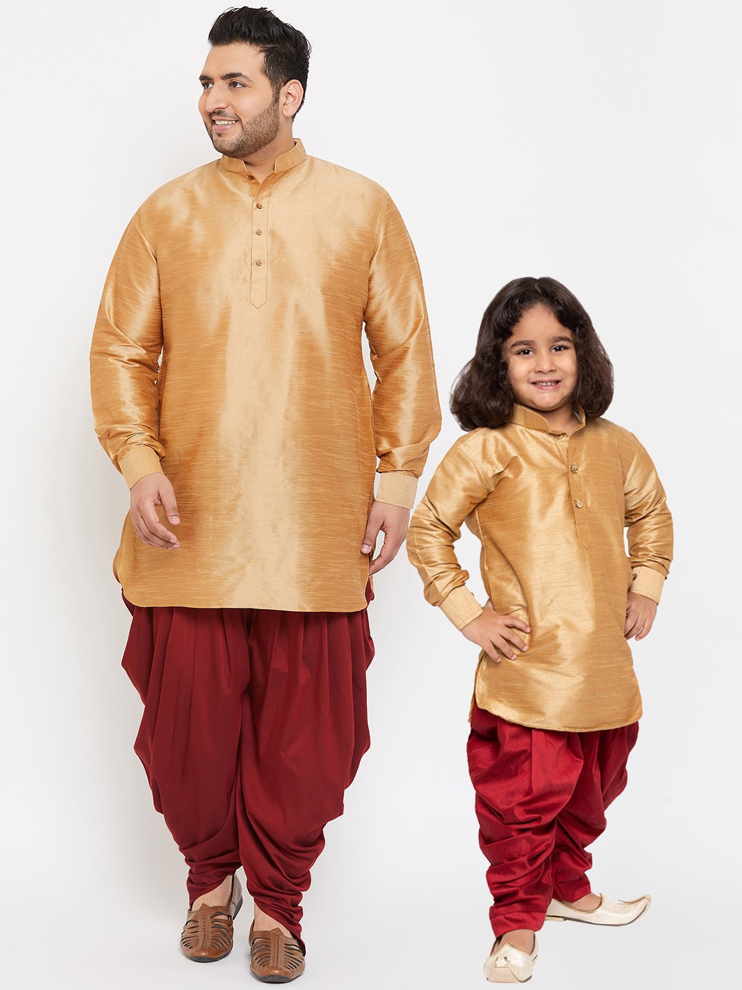 

VASTRAMAY Men Gold-Toned Silk Blend Kurta with Dhoti Pants
