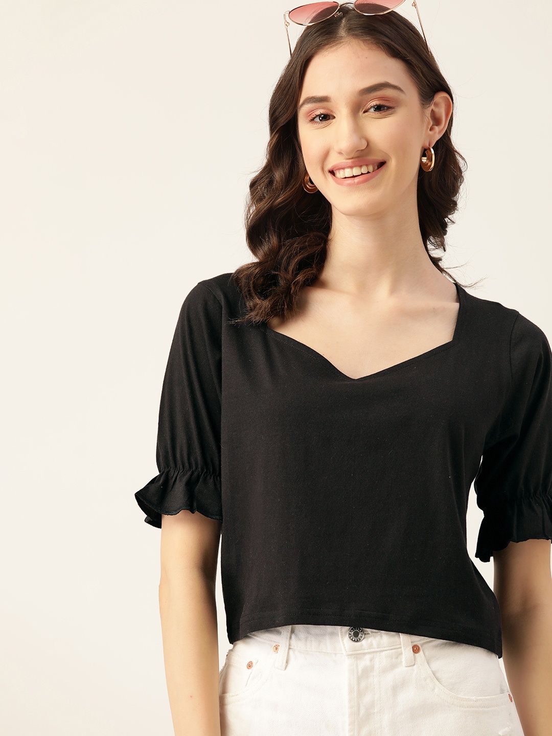 

DressBerry Black Sweetheart Neck Top