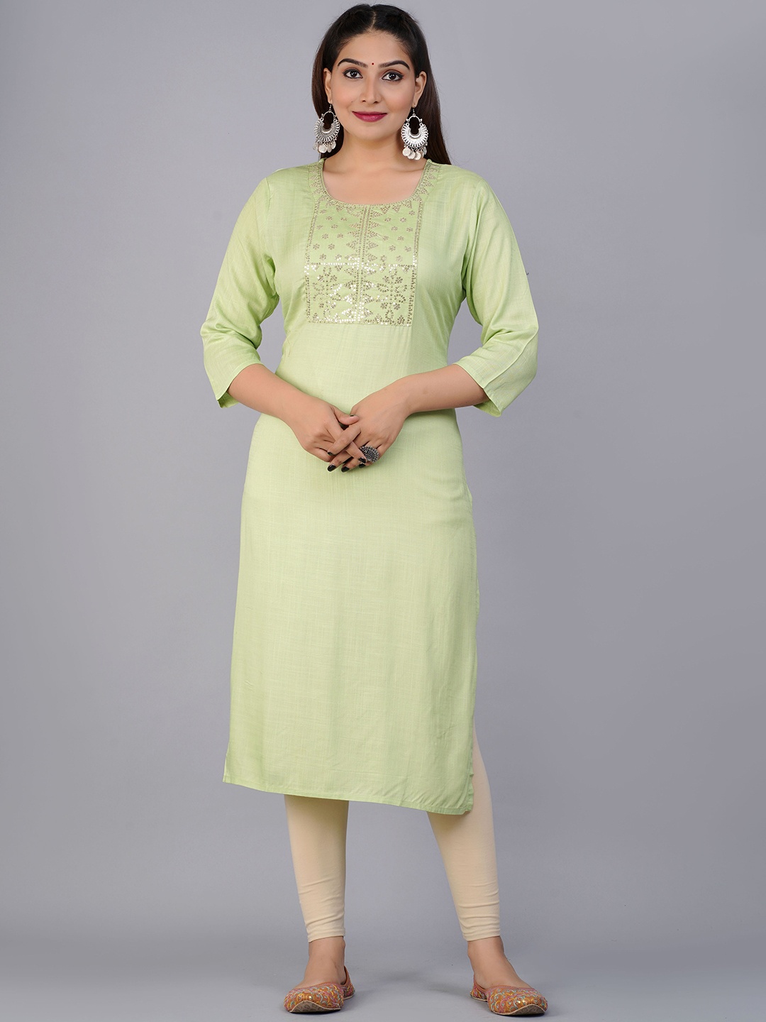 

PREKSHA Women Green Ethnic Motifs Yoke Design Pastels Kurta