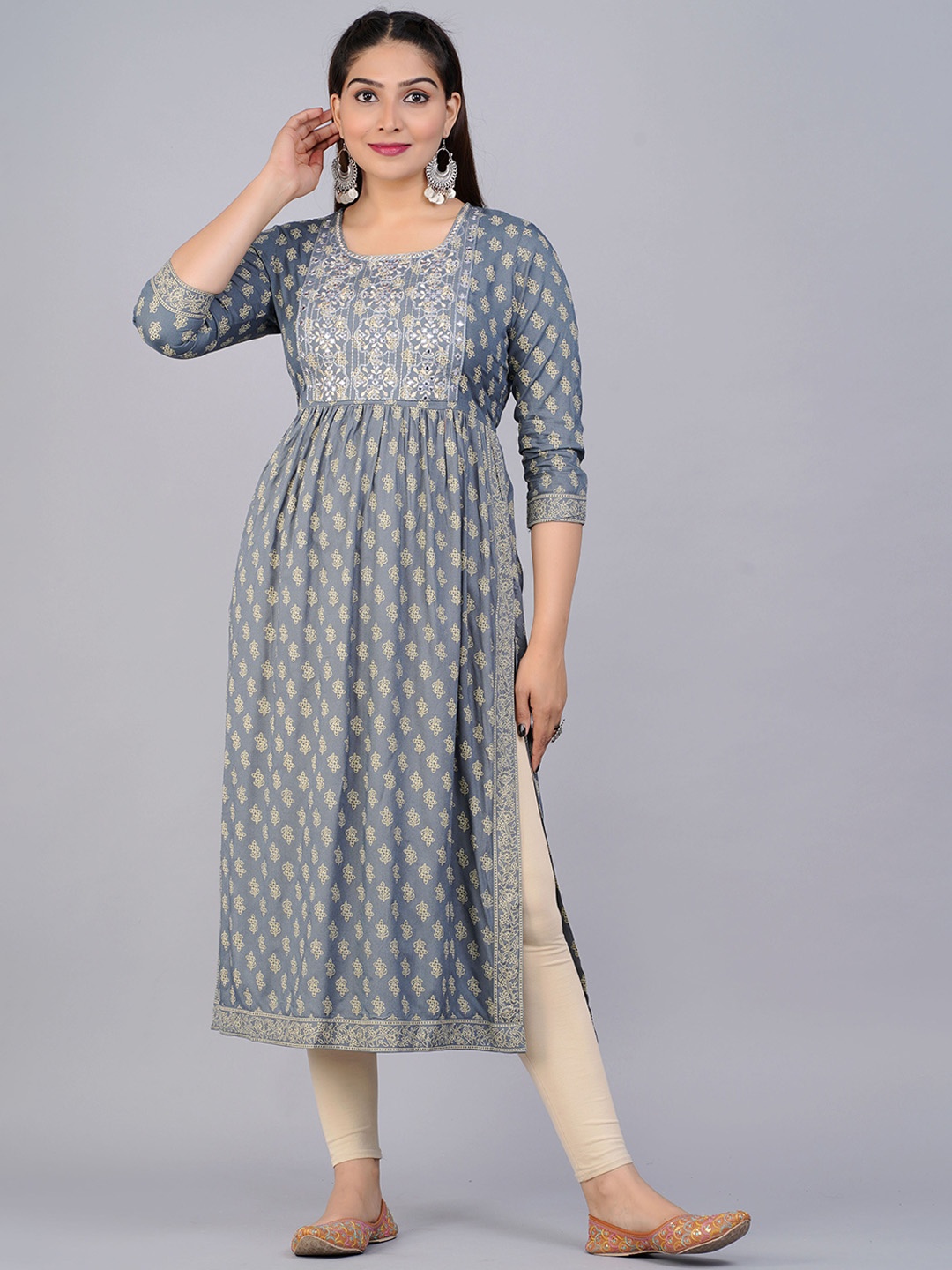 

PREKSHA Women Grey & Yellow Ethnic Motifs Printed Pastels Kurta