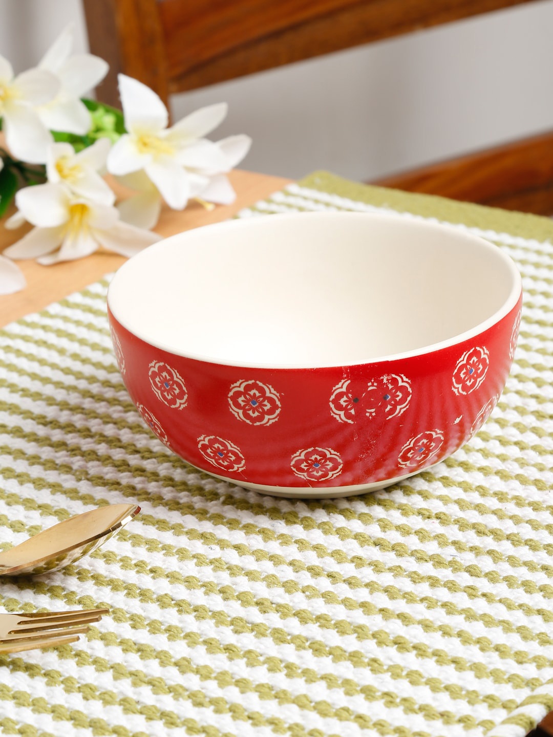 

EK BY EKTA KAPOOR Rust Orange Mosaic Printed Handcrafted Ceramic Serving Bowl 500 ml