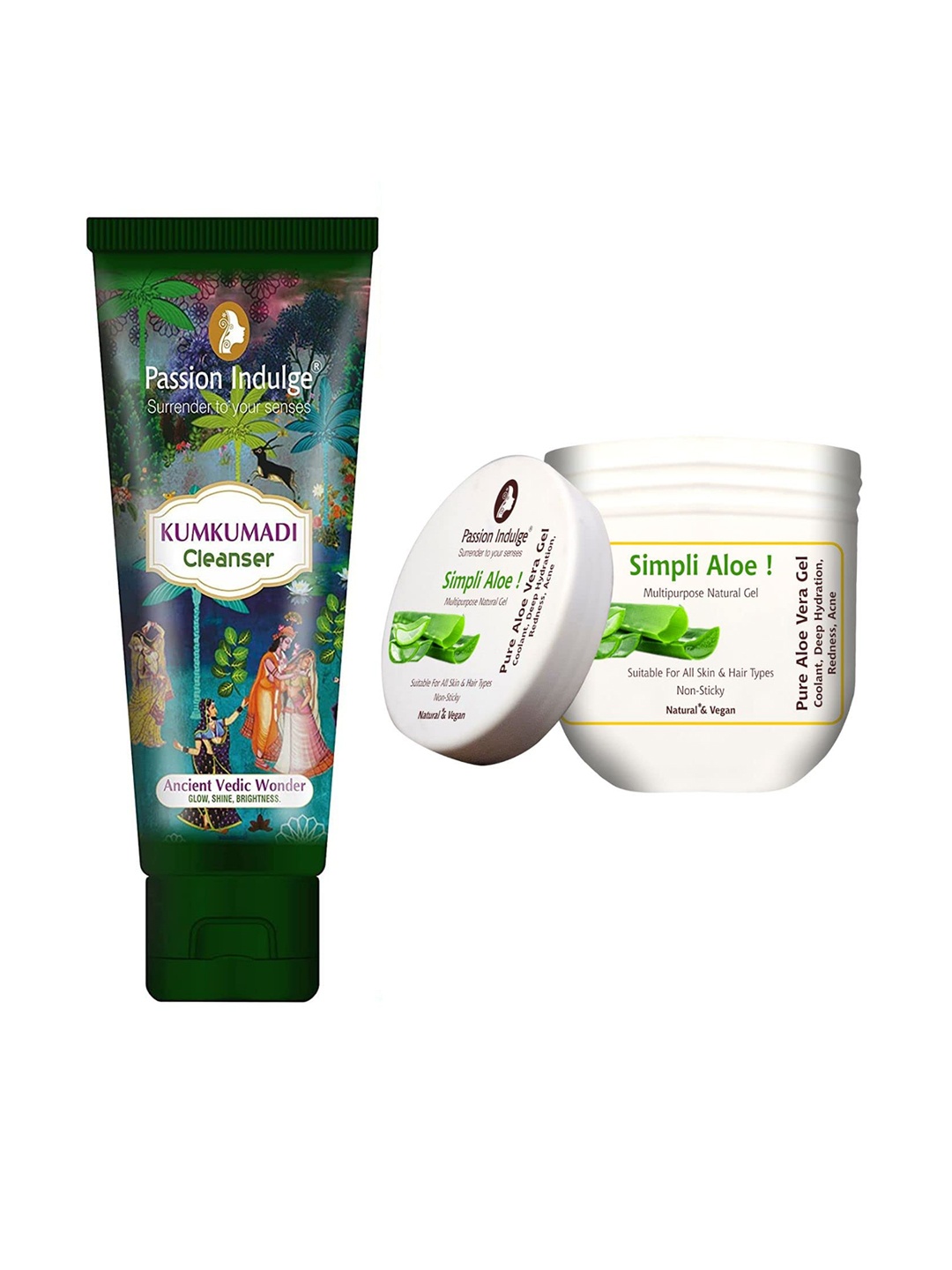 

Passion Indulge Kumkumadi Natural Cleanser 100ml & Simpli Aloe Gel 200ml, Off white