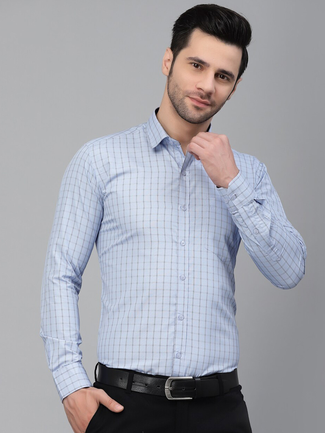 

Style Quotient Men Tattersall Checked Regular Fit Formal Shirt, Blue