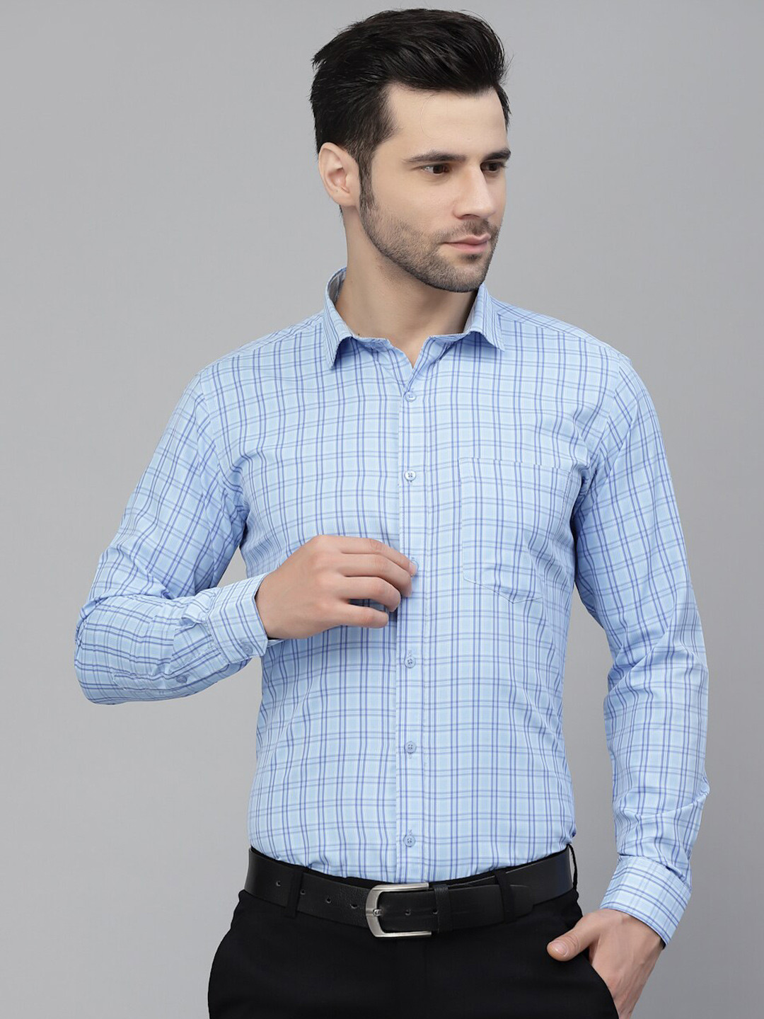 

Style Quotient Men Tattersall Checked Regular Fit Formal Shirt, Blue
