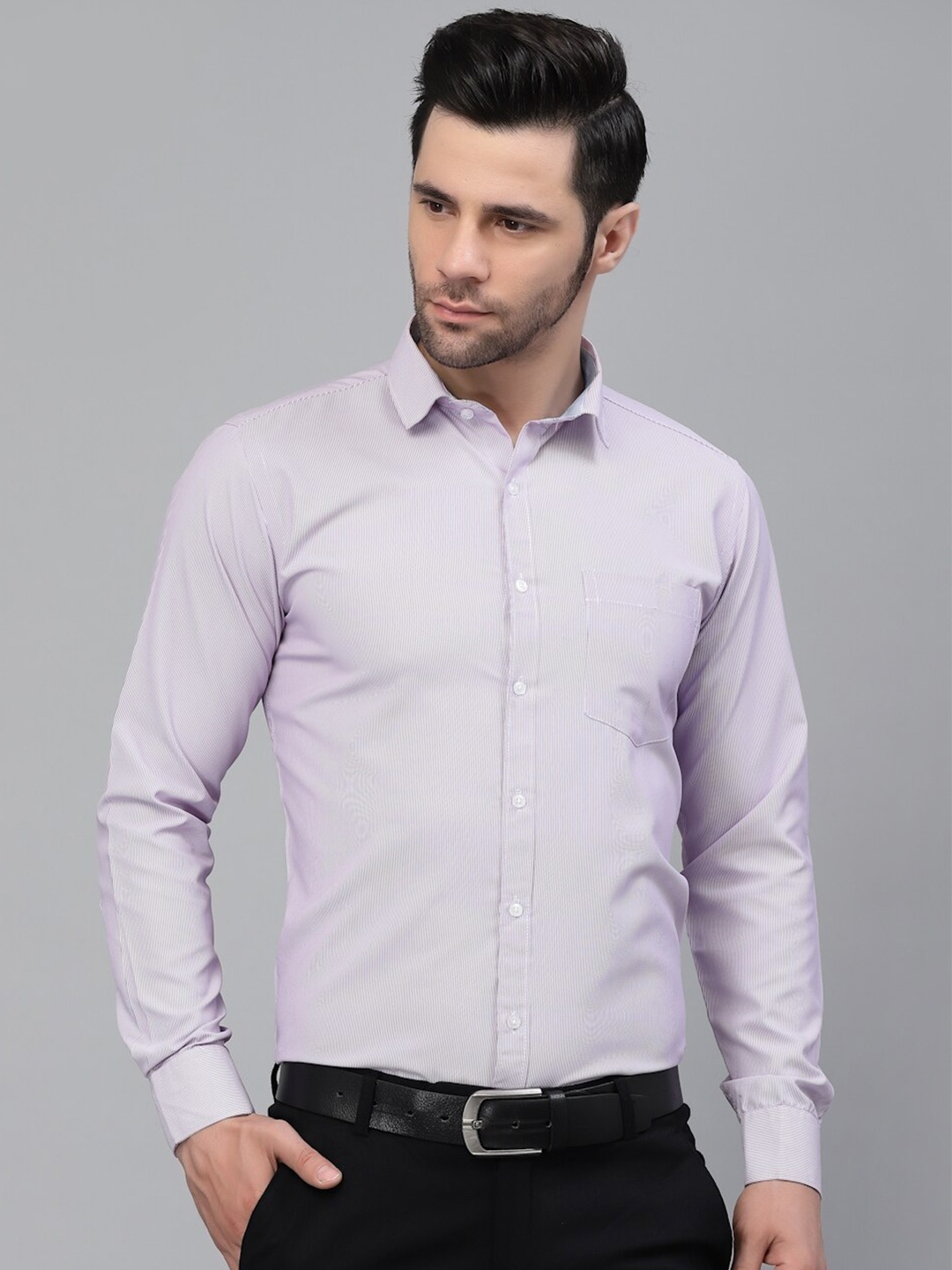 

Style Quotient Men Pencil Striped Regular Fit Formal Shirt, Purple