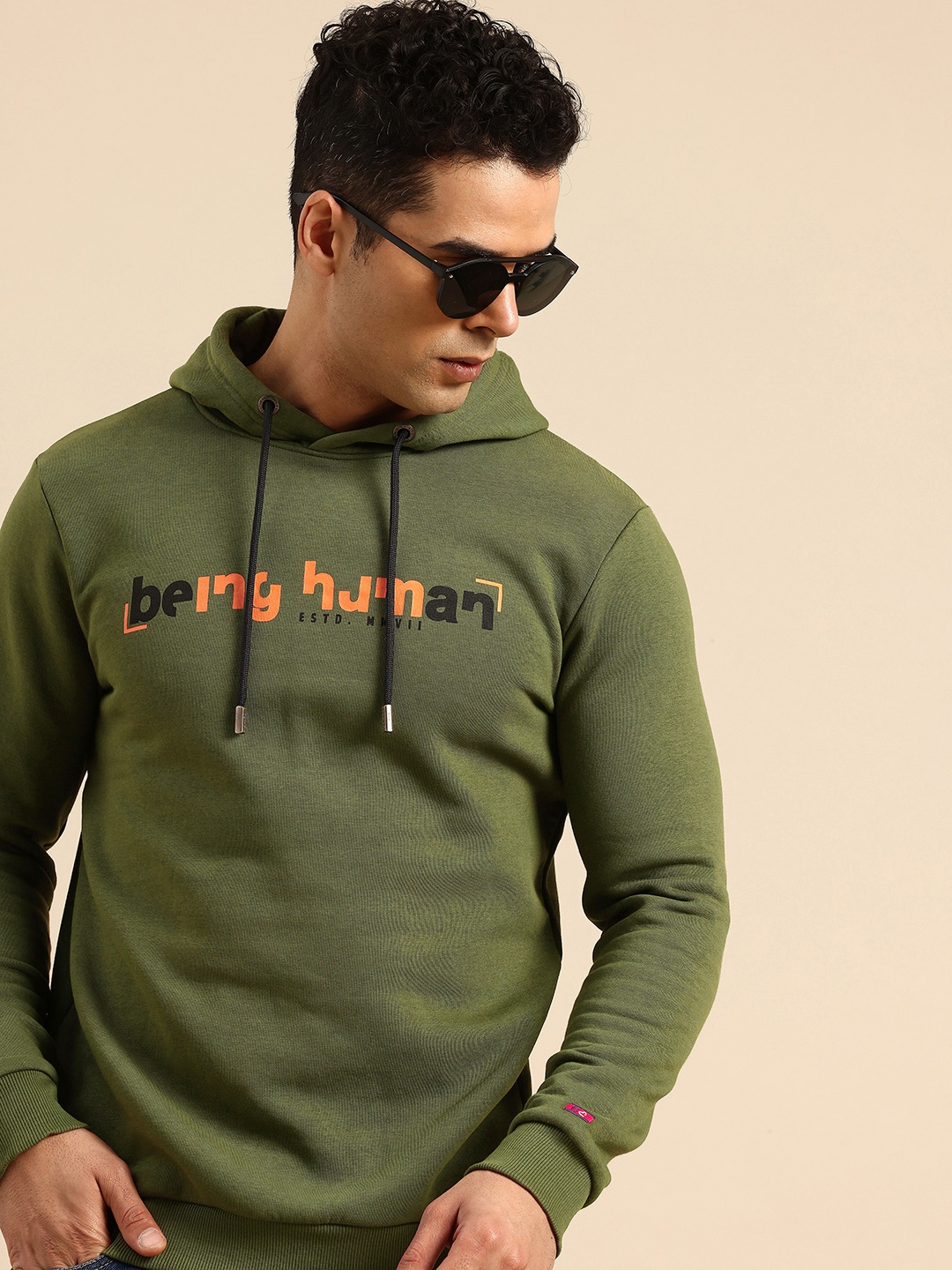 

Being Human Typography Printed Hooded Sweatshirt, Olive