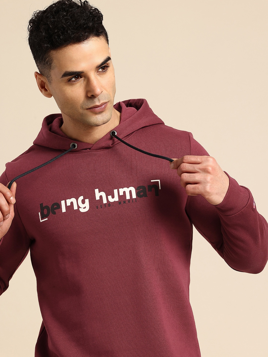 

Being Human Brand Logo Printed Hooded Sweatshirt, Maroon
