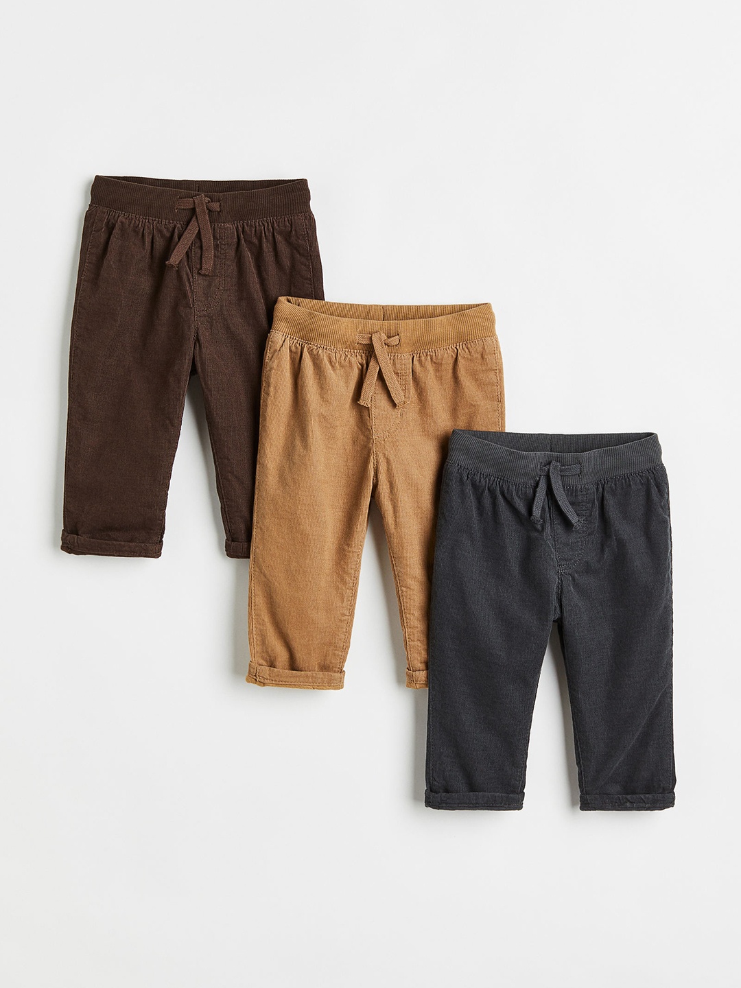 

H&M Boys Pack Of 3 Solid Cotton Trousers, Brown