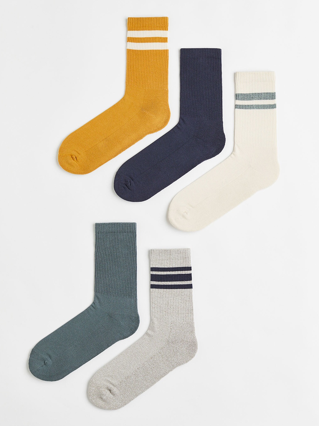 

H&M Men Pack Of 5 Cotton Calf Length Socks, Blue