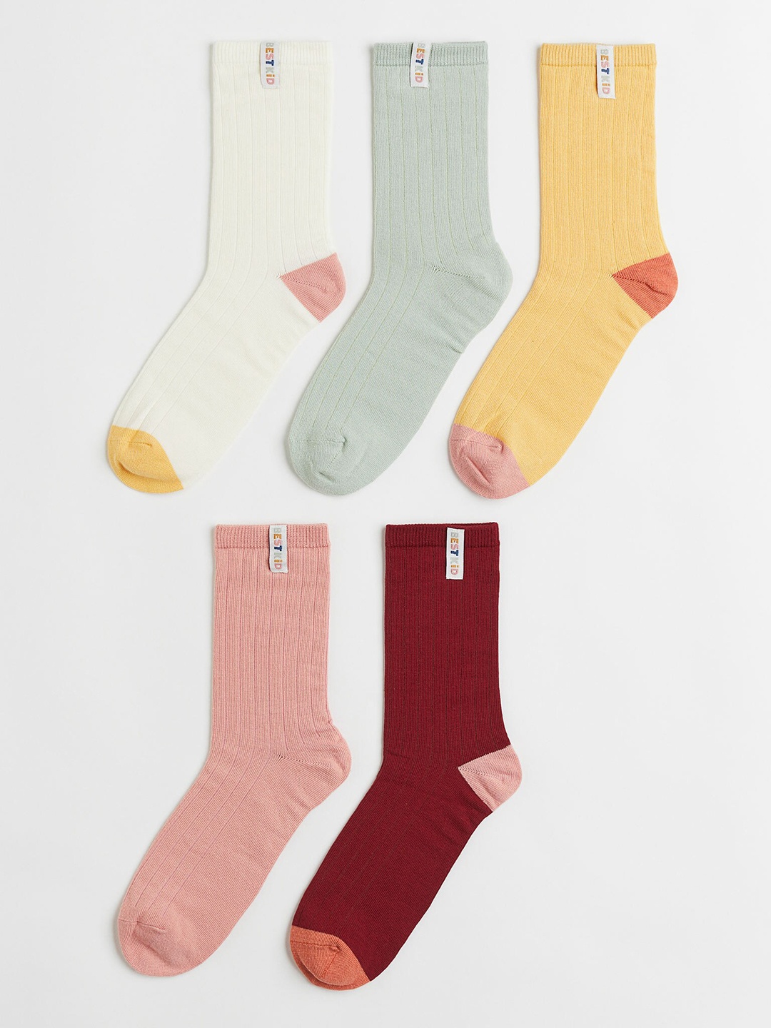 

H&M Girls Pack Of 5 Cotton Calf-Length Socks, Green