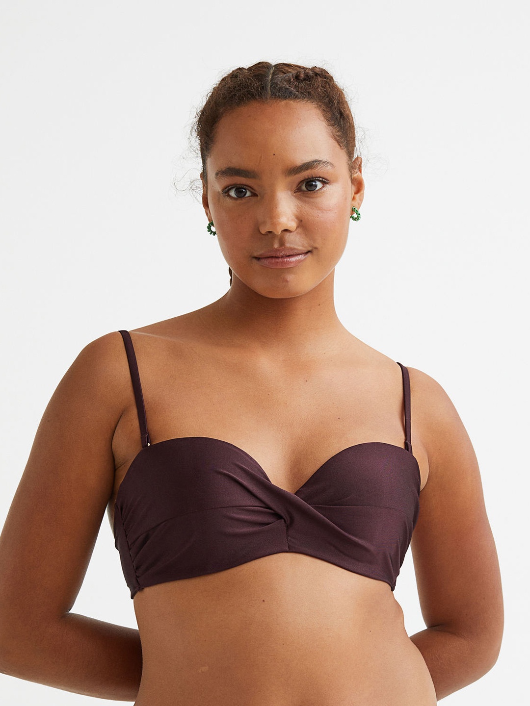 

H&M Lightly Padded Non-Wired Solid Balconette Bra, Red