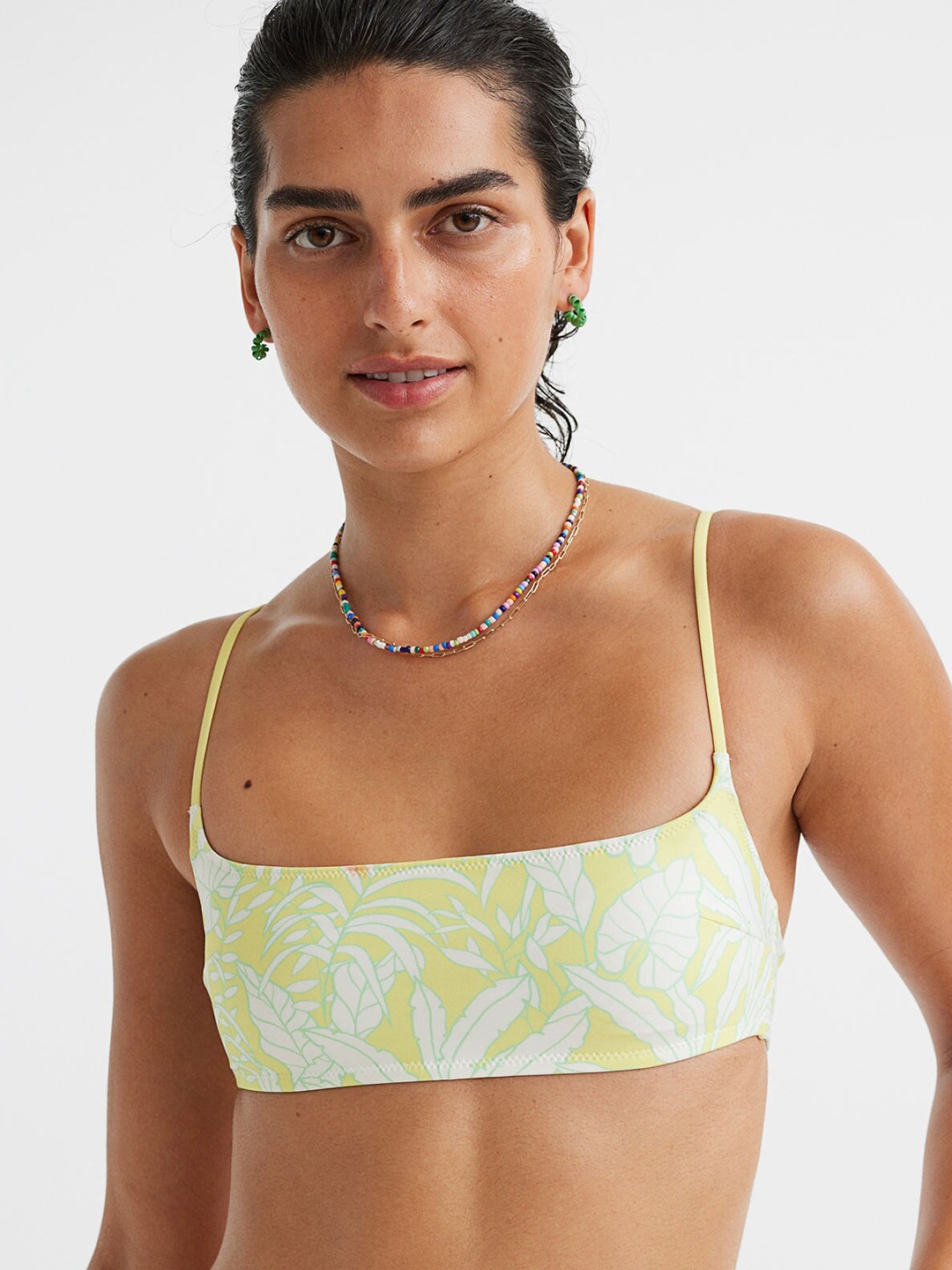 

H&M Lightly Padded Non-Wired Floral Printed Bra, White