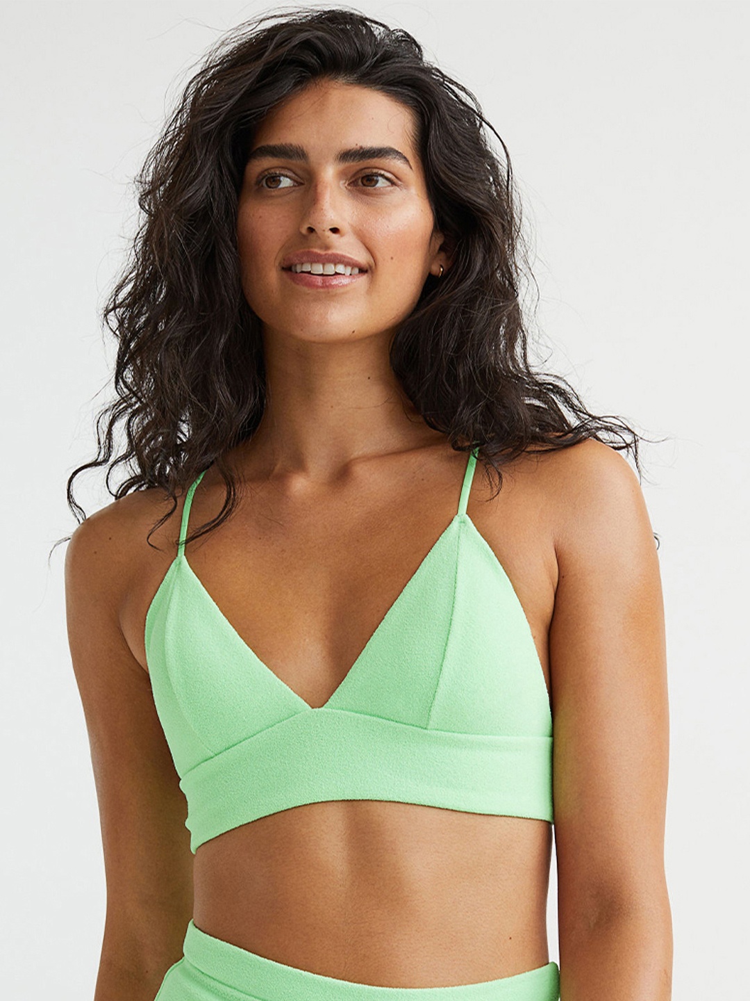 

H&M Lightly Padded Non-Wired Solid Slip-On Bra, Green