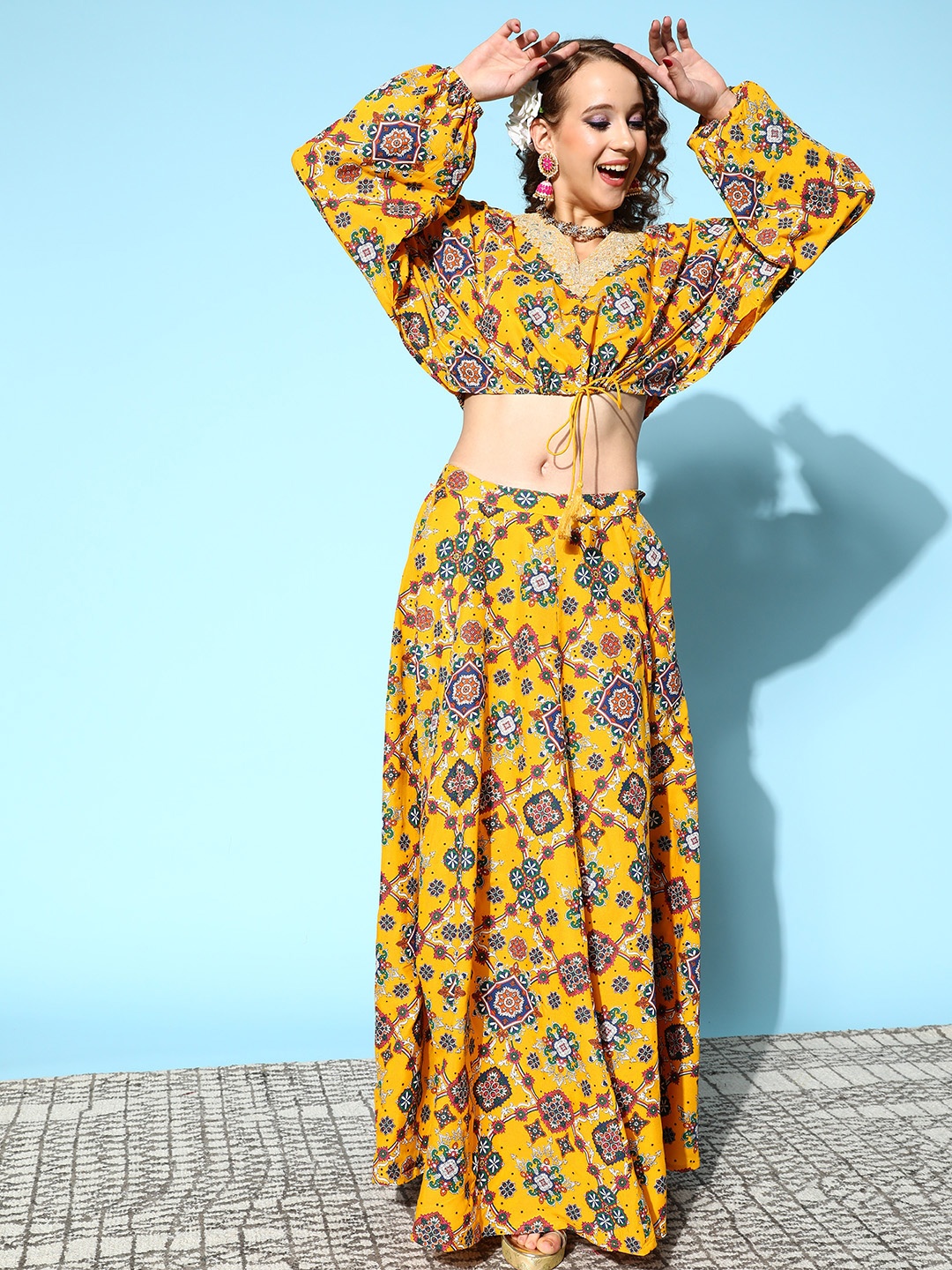 

Sangria Women Mustard Yellow & Green Ethnic Motifs Printed Co-Ords Set