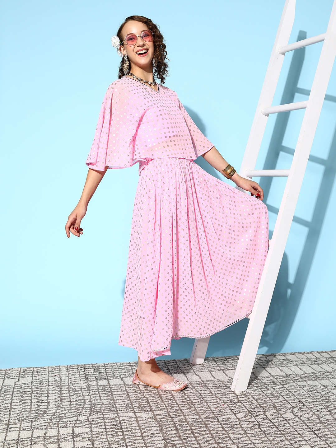 

Sangria Women Pink Ethnic Motifs Printed Fusion Co-ord Set