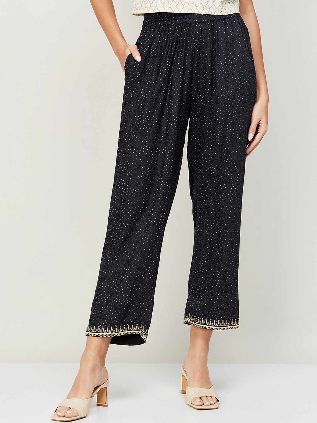 

Melange by Lifestyle Women Black Printed High-Rise Trousers
